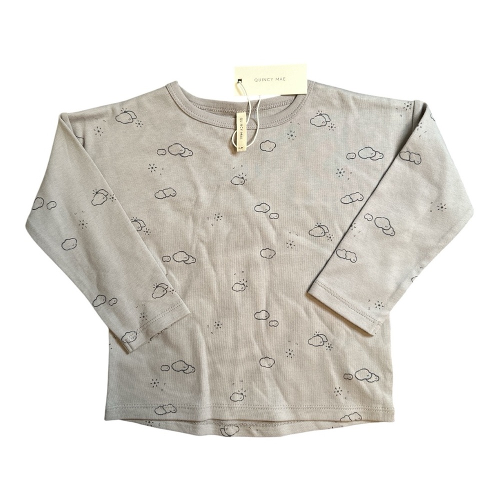 Quincy Mae Gray Long Sleeve Tee with Delicate Design